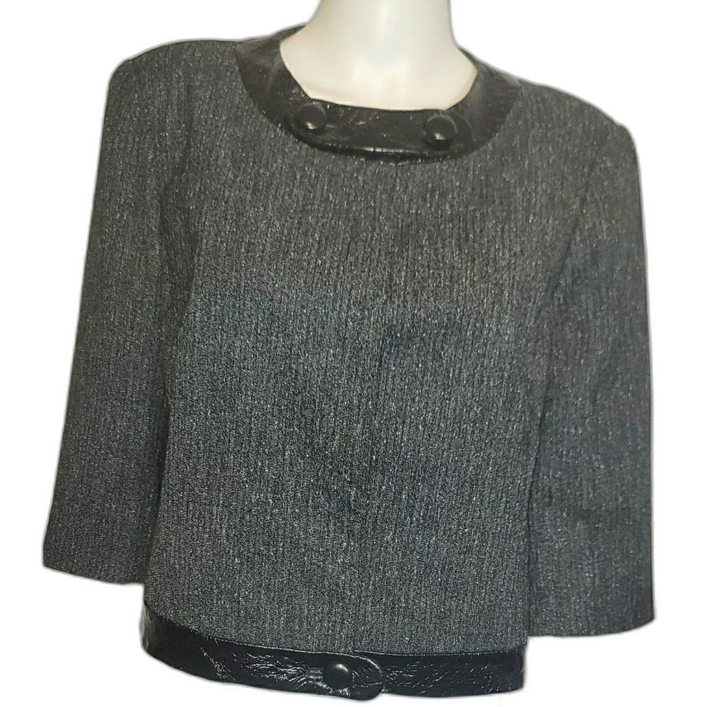 Worthington Stretch Gray Snap-up Front Blazer w/ Faux Leather Trim - Size PL